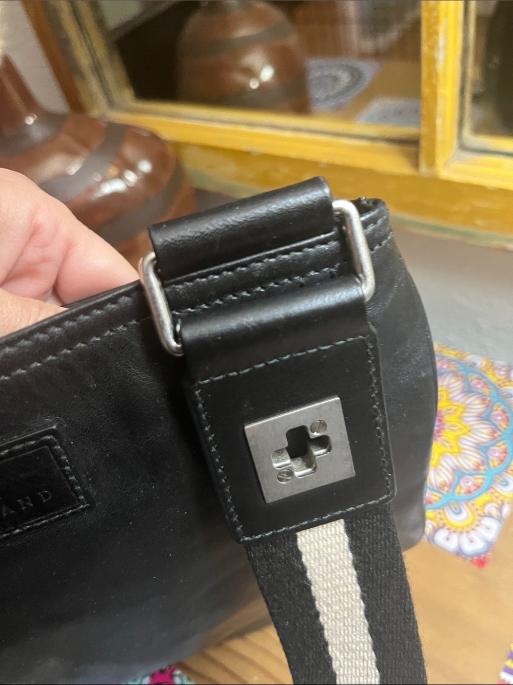 Bally Black Leather Messenger Bag with Cream-Striped Strap - Picture 11 of 12